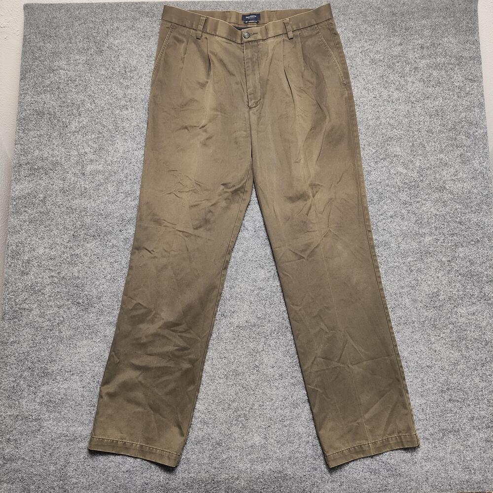 Dockers D2 Pants Mens 36x34 Brown Pleated Straight Fit Chino Casual Cotton
